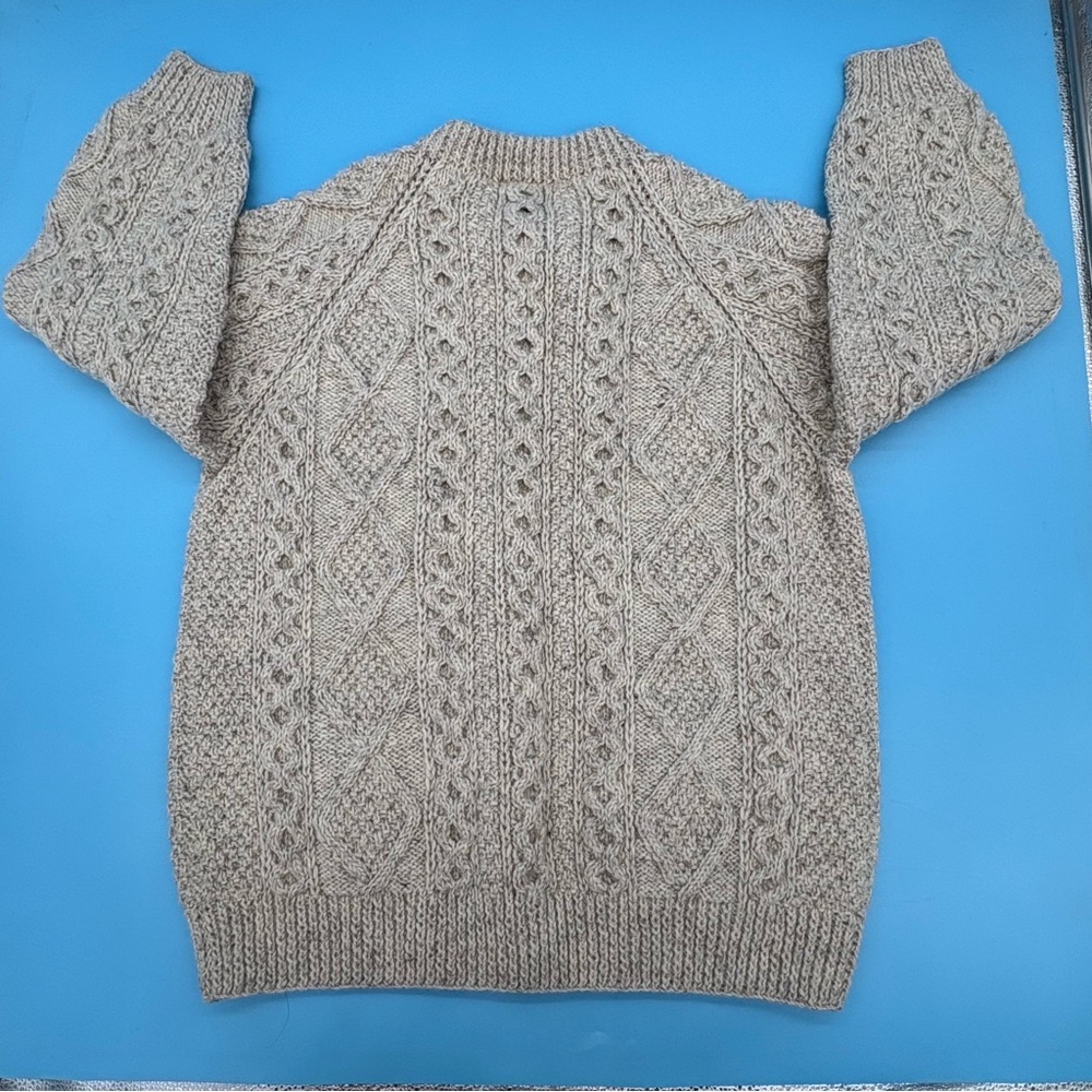 Blarney Woolen Mills Hand Knit Irish Sweater Fisherman Pattern Beige - Picture 4 of 10